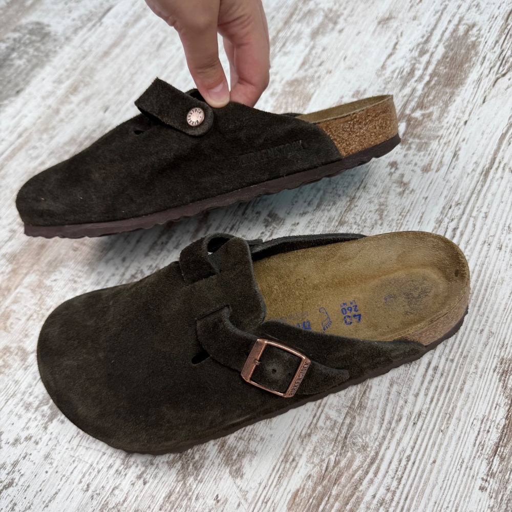 Birkenstock Boston Suede Leather Clogs Mocha Dark Brown Mules Mens 7 Womens 9 40 - Picture 3 of 6